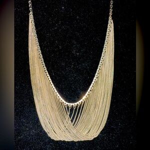 Vintage 70s Sterling, Liquid Silver Dangle Fringe Bib Necklace, 20 In
